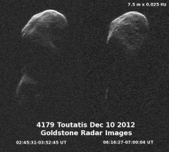 Goldstone radar image obtained during the asteroid Toutatis's Dec. 2012 flyby (NASA)