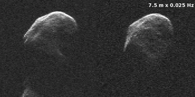 Goldstone radar image obtained during the asteroid Toutatis's Dec. 2012 flyby (NASA) (thumb)
